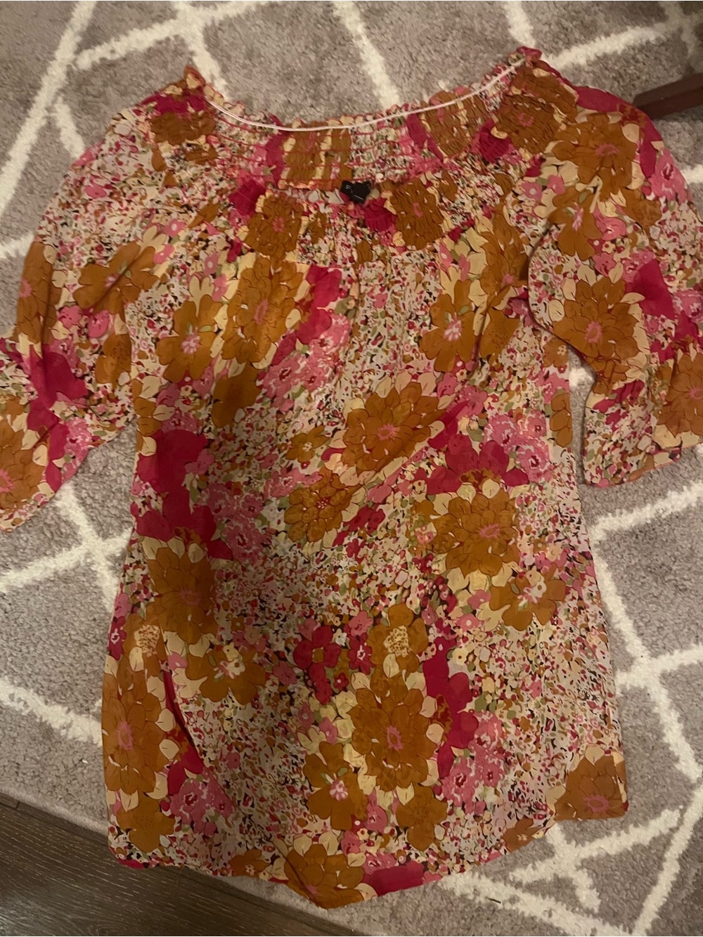 FANG Floral Off-Shoulder Tunic in Pink and Brown